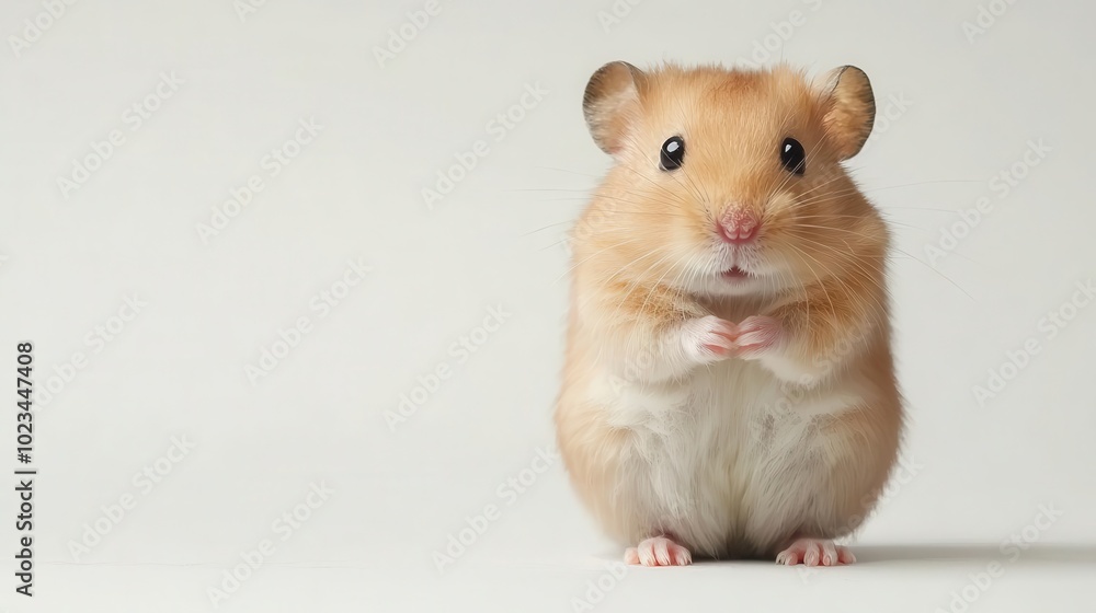 A curious hamster on its hind legs, photorealistic, soft focus, isolated on white background A curious hamster on its hind legs, photorealistic, soft focus, isolated on white background