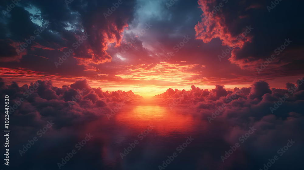 Sunset Above the Clouds - A Dramatic Sky Illustration Sunset Above the Clouds - A Dramatic Sky Illustration