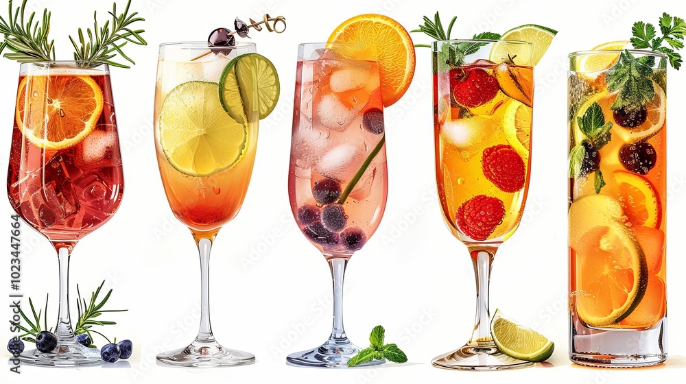 Patterns with cocktails. Illustration of festive drinks in different types of glasses with decoration.Patterns with soft and alcohol drinks Patterns with cocktails. Illustration of festive drinks in different types of glasses with decoration.Patterns with soft and alcohol drinks