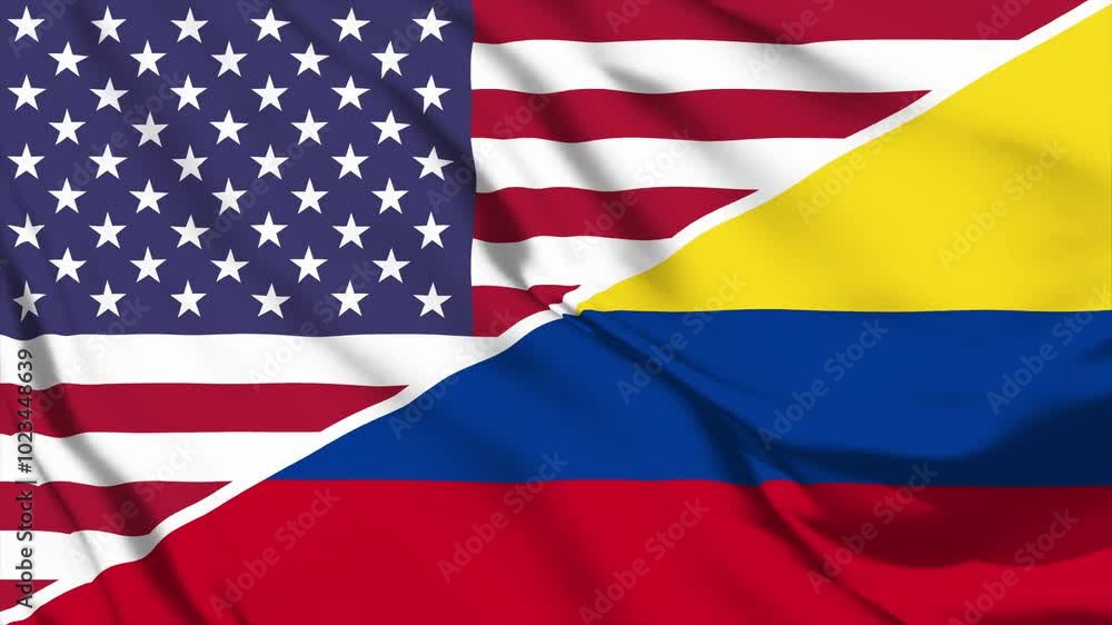 United waving flag animation of the United States and Colombia United waving flag animation of the United States and Colombia