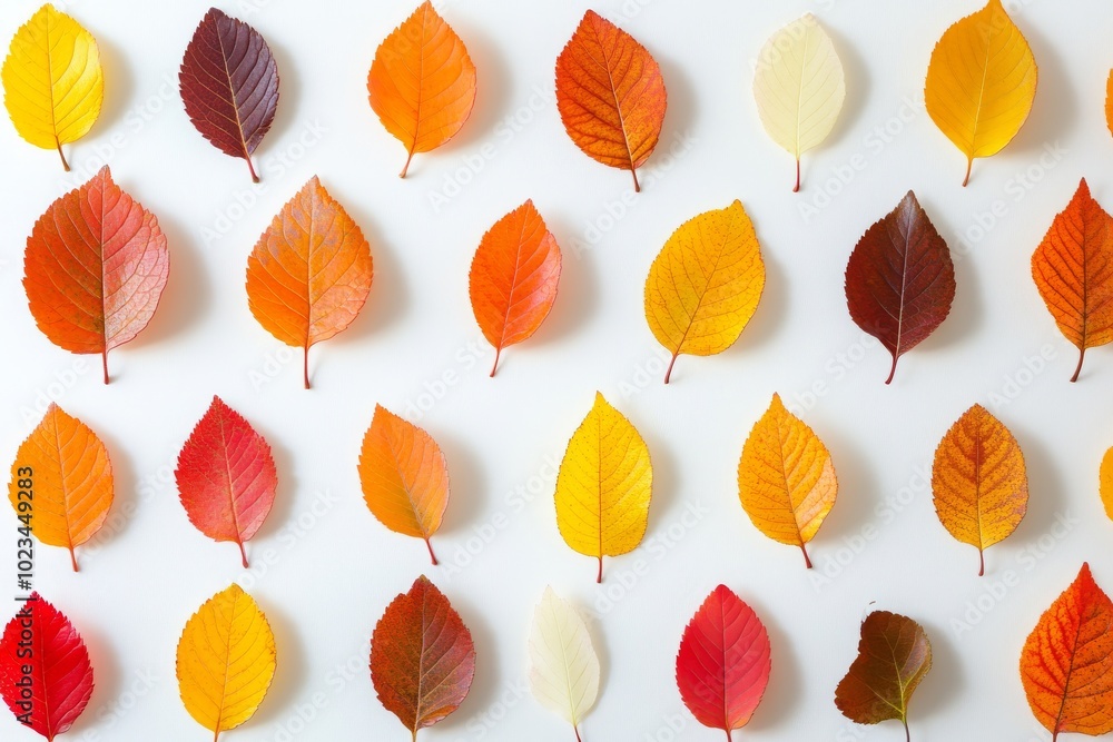 Pattern of Colorful Autumn Leaves on a White Background Pattern of Colorful Autumn Leaves on a White Background