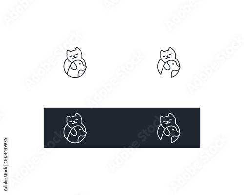 Dog and cat logo design template vector, line of pet logo design suitable for pet shop, store, caffe, business, hotel, veterinary clinic, Domestic animal vector illustration logotype, sign, symbol.