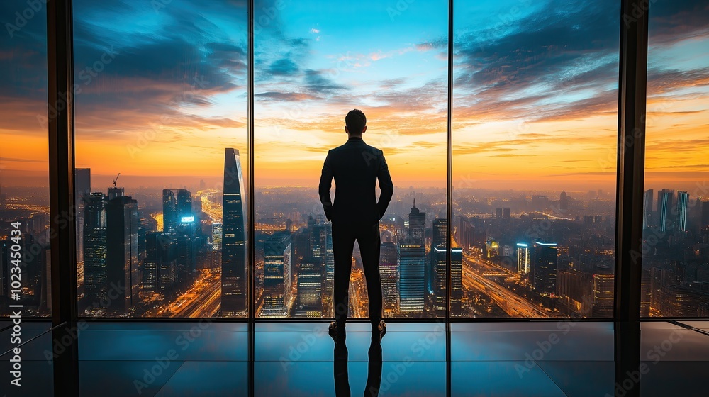 Businessman in front of modern urban landscape. Businessman in front of modern urban landscape.