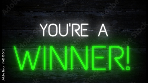 Photography you're a winner neon effect sign on a dark background