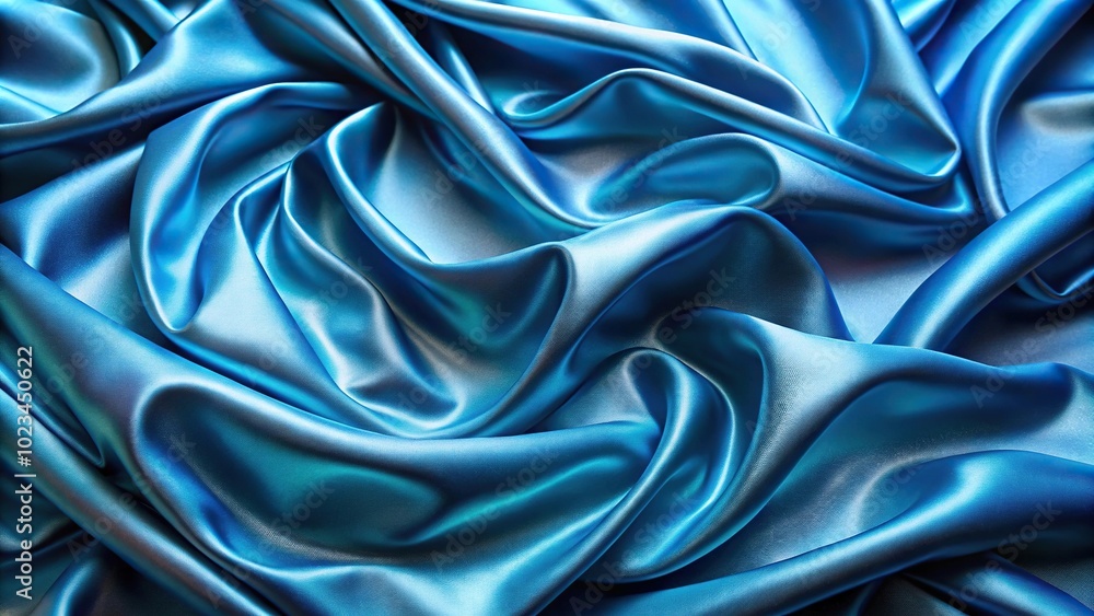High angle abstract background with shiny blue silk folds and smooth flowing texture High angle abstract background with shiny blue silk folds and smooth flowing texture