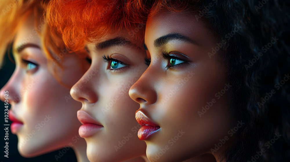 Three Women with Green Eyes 3D Illustration Three Women with Green Eyes 3D Illustration