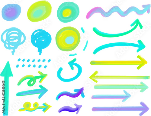 set of icons-hand drawn arrows-Doodle texture oil paint brush lines and arrows icon vector hand drawn simple cute set