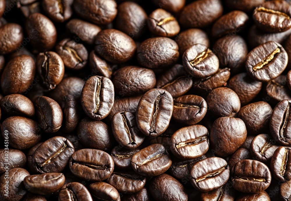 Closeup of roasted arabica coffee beans filling the frame Closeup of roasted arabica coffee beans filling the frame