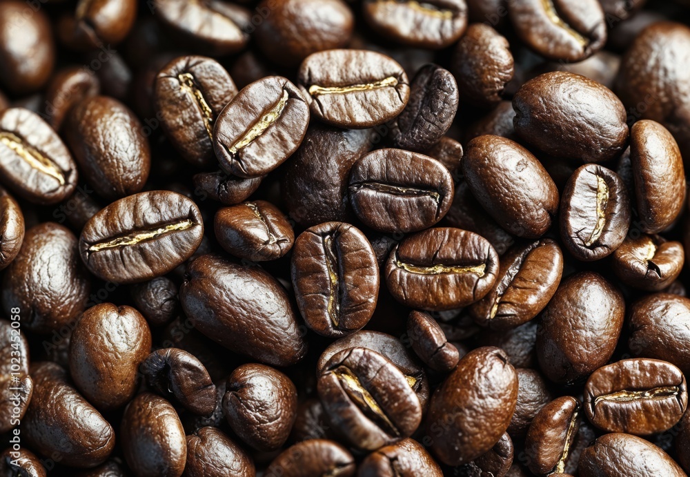 Close-up of roasted arabica coffee beans forming a textured background Close-up of roasted arabica coffee beans forming a textured background
