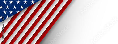 United States american flag USA patriotic papercut white banner, background, web, greeting card, poster, holiday cover, label, flyer, layout. Patriotic Social media print for presentation, information