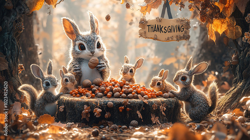 Thanksgiving greeting card with cute forest animals.