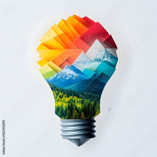 Dreamlike Origami Light Bulb Idea with Ethereal Abstract Patterns photo