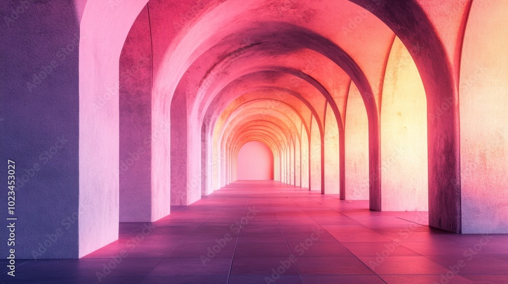 A series of vibrant arches form a captivating architectural perspective, leading the eye into the distance A series of vibrant arches form a captivating architectural perspective, leading the eye into the distance