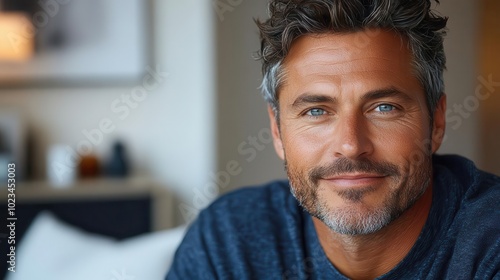 middleaged man applying facial antiaging cream smiling at the camera the clean white background accentuates his handsome grayhaired features promoting confidence and selfcare in skincare