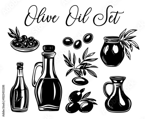 Oliven Öl Flasche Gepresst | Olive Oil Symbol Icon Set