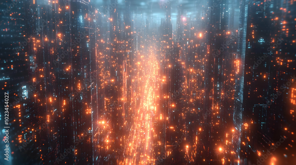 Futuristic Cityscape with Glowing Lights 3D Illustration Futuristic Cityscape with Glowing Lights 3D Illustration