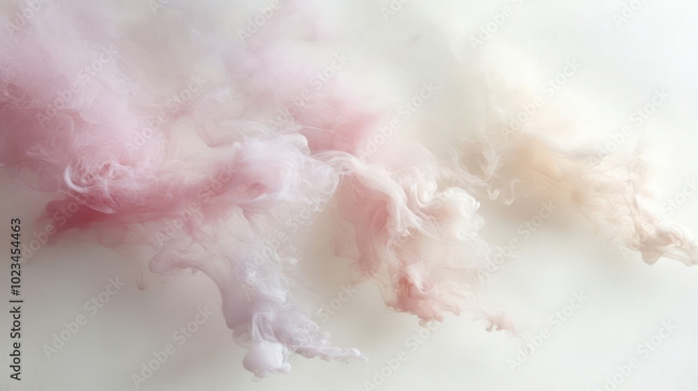 Fototapeta premium Ethereal wisps of pink and white clouds create a soft, dreamy atmosphere.