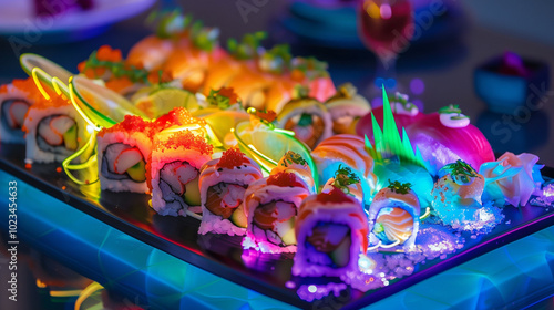 A fantasy-themed sushi platter with glowing fish and magical elements2 photo