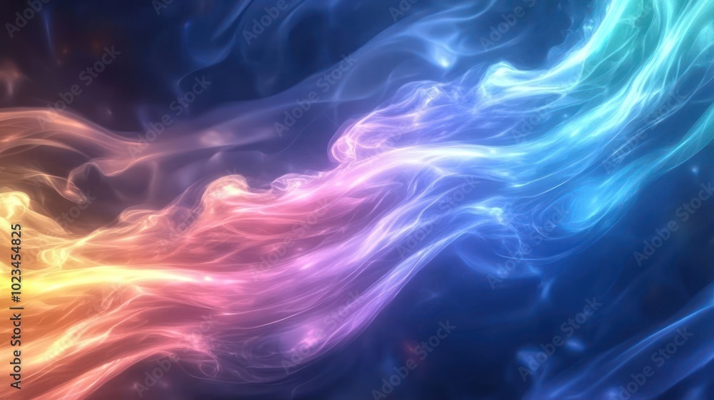 Fototapeta premium Colorful abstract waves of light flowing in a smooth, ethereal manner.