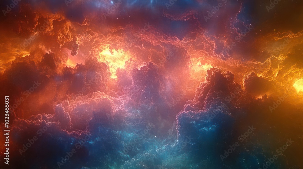 Obraz premium A vibrant cosmic scene depicting colorful clouds and stellar formations in space.