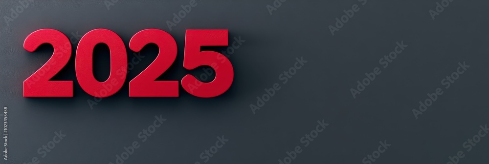 2025 red 3D numbers on a dark background. New Year 2025 red 3D numbers on a dark background. New Year