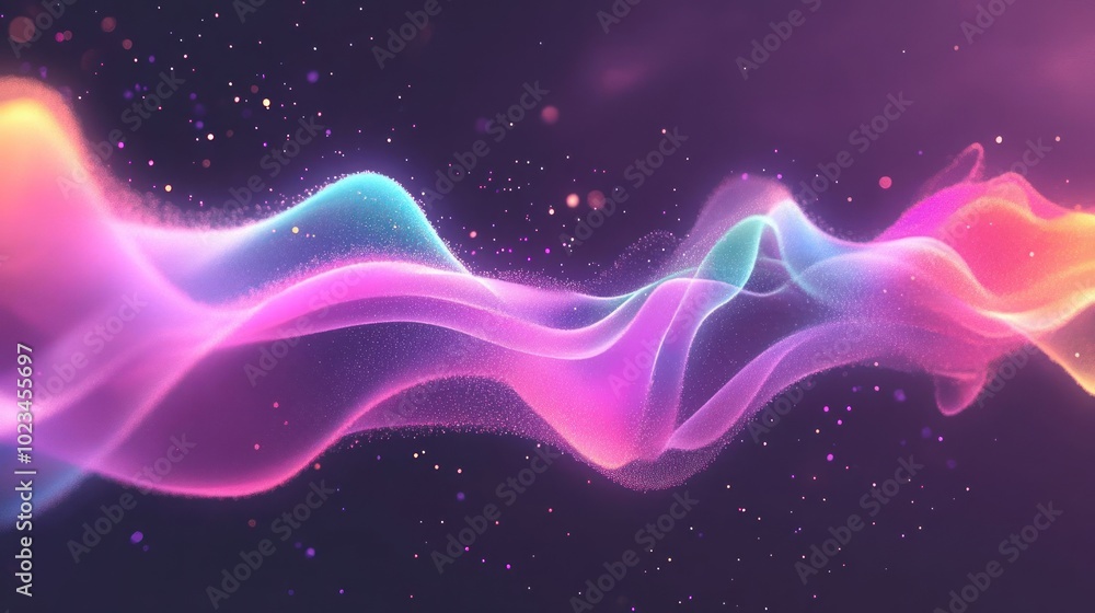 Abstract colorful waves with sparkles on a dark background, evoking a sense of movement. Abstract colorful waves with sparkles on a dark background, evoking a sense of movement.