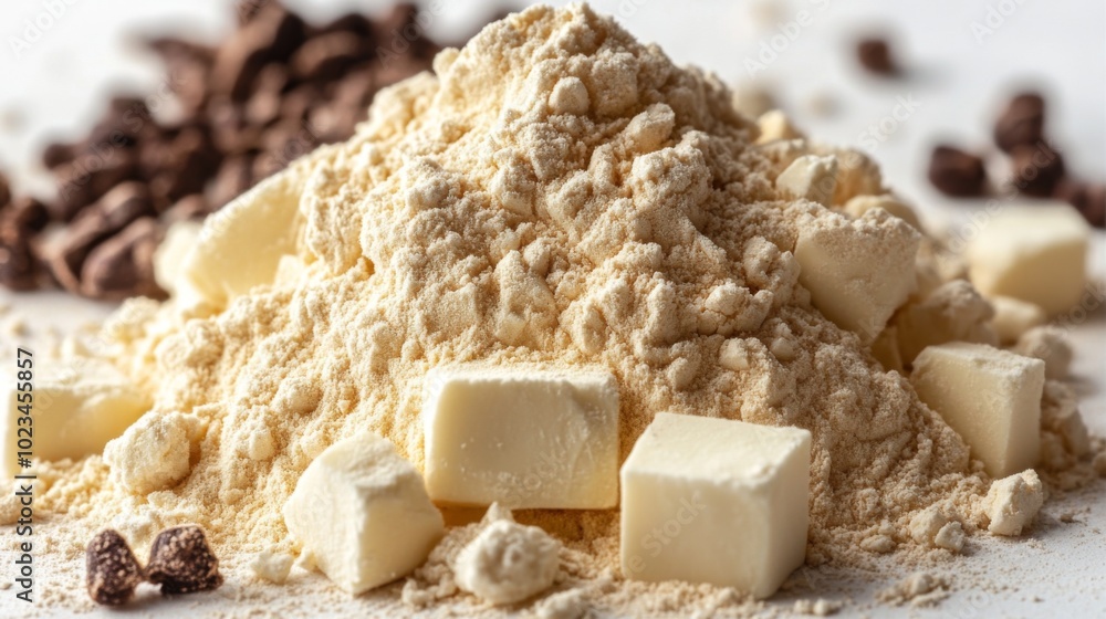 Closeup of Powdered and Cubed Food Supplement Closeup of Powdered and Cubed Food Supplement