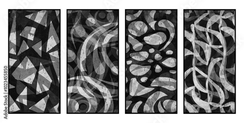 Set of 4 Abstract illustration in vintage style. For use in graphics, for wall decor.