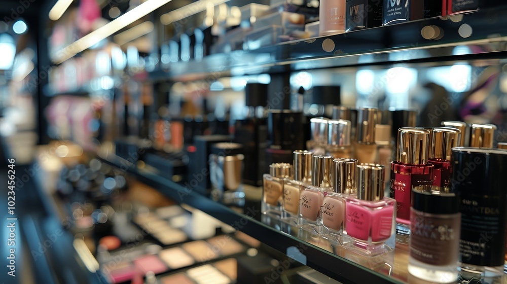 Exquisite luxury cosmetics elegantly displayed in a glamorous and sophisticated setting Exquisite luxury cosmetics elegantly displayed in a glamorous and sophisticated setting