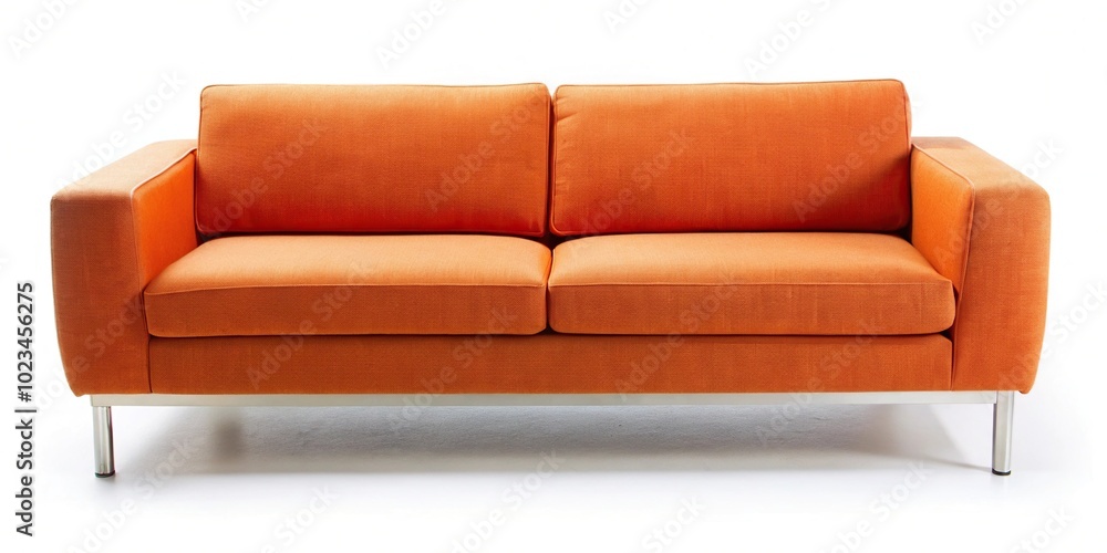 Fototapeta premium High angle contemporary orange textile sofa on isolated white background
