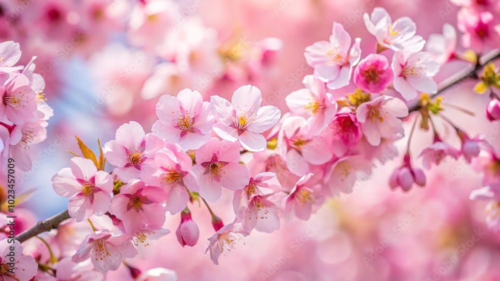 High angle delicate cherry blossoms in full bloom High angle delicate cherry blossoms in full bloom