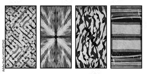 Set of 4 Abstract illustration in vintage style. For use in graphics, for wall decor.