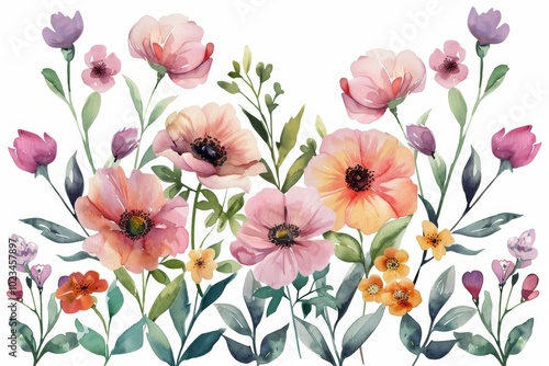 Watercolor peony clipart with delicate petals and vibrant hues. flowers frame,botanical border. ai generated