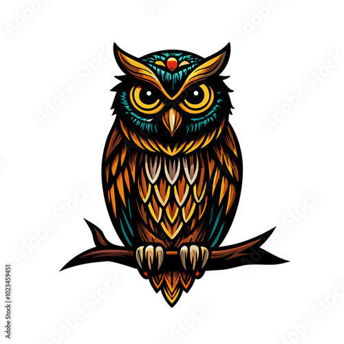 Intricate Wise Owl Perched on Branch Vector Illustration - SVG & Cricut Cut Files