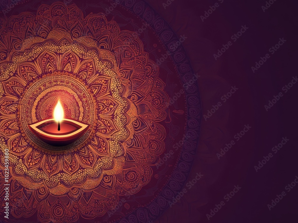 Illuminated Diya Lamp Within an Intricate Mandala Pattern Illuminated Diya Lamp Within an Intricate Mandala Pattern