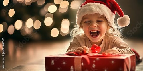 happy kid opening christmas present 