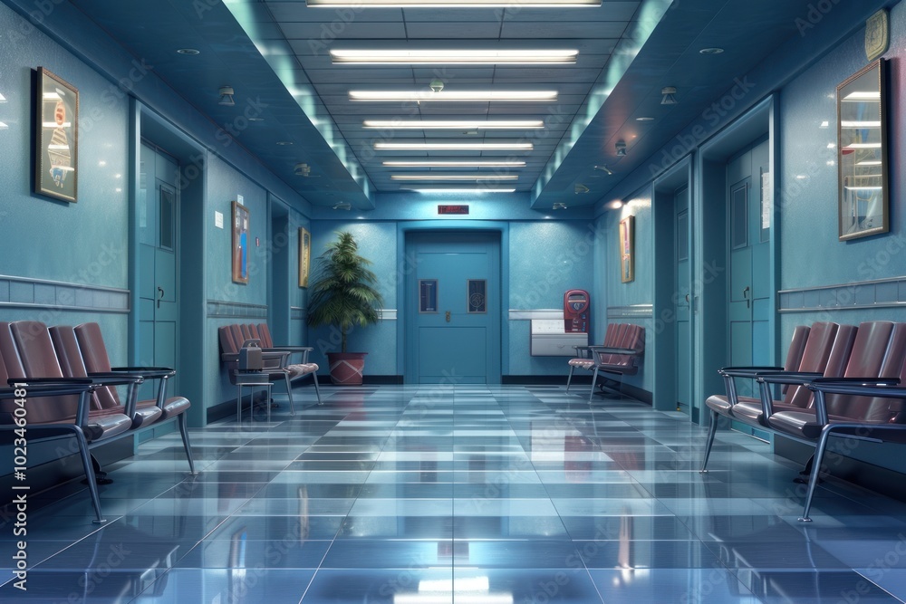 Fototapeta premium Empty medical center stage architecture building flooring.