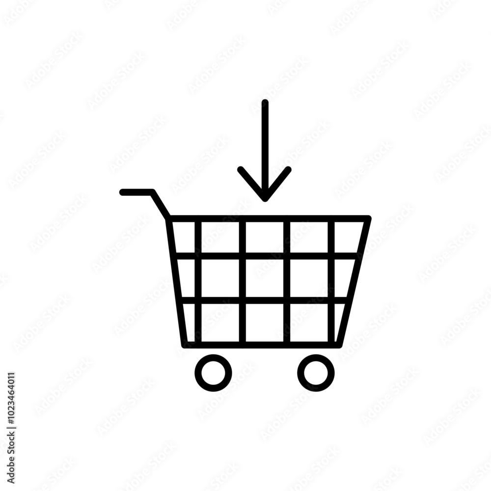 Shopping cart with a plus symbol for adding items to a cart. Shopping cart with a plus symbol for adding items to a cart.