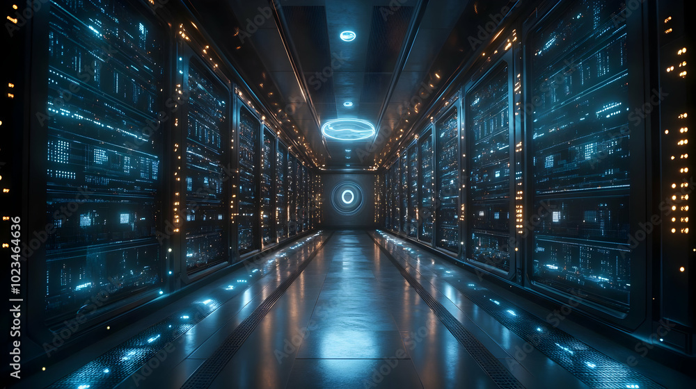 Obraz premium Futuristic Server Room Interior 3D Illustration