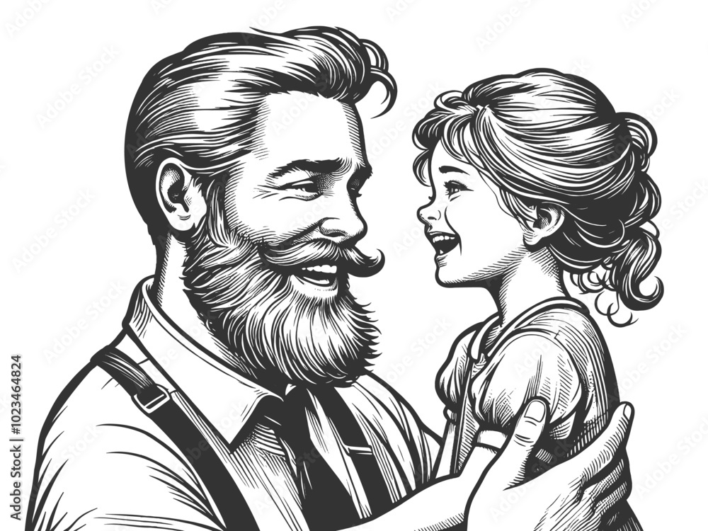 father joyfully hugging his smiling daughter, a moment of love and connection sketch engraving generative ai fictional character vector illustration. Scratch board imitation. Black and white image. father joyfully hugging his smiling daughter, a moment of love and connection sketch engraving generative ai fictional character vector illustration. Scratch board imitation. Black and white image.