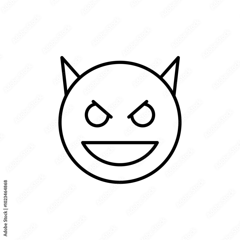 Icon of a mischievous or sinister face representing negative emotions. Icon of a mischievous or sinister face representing negative emotions.