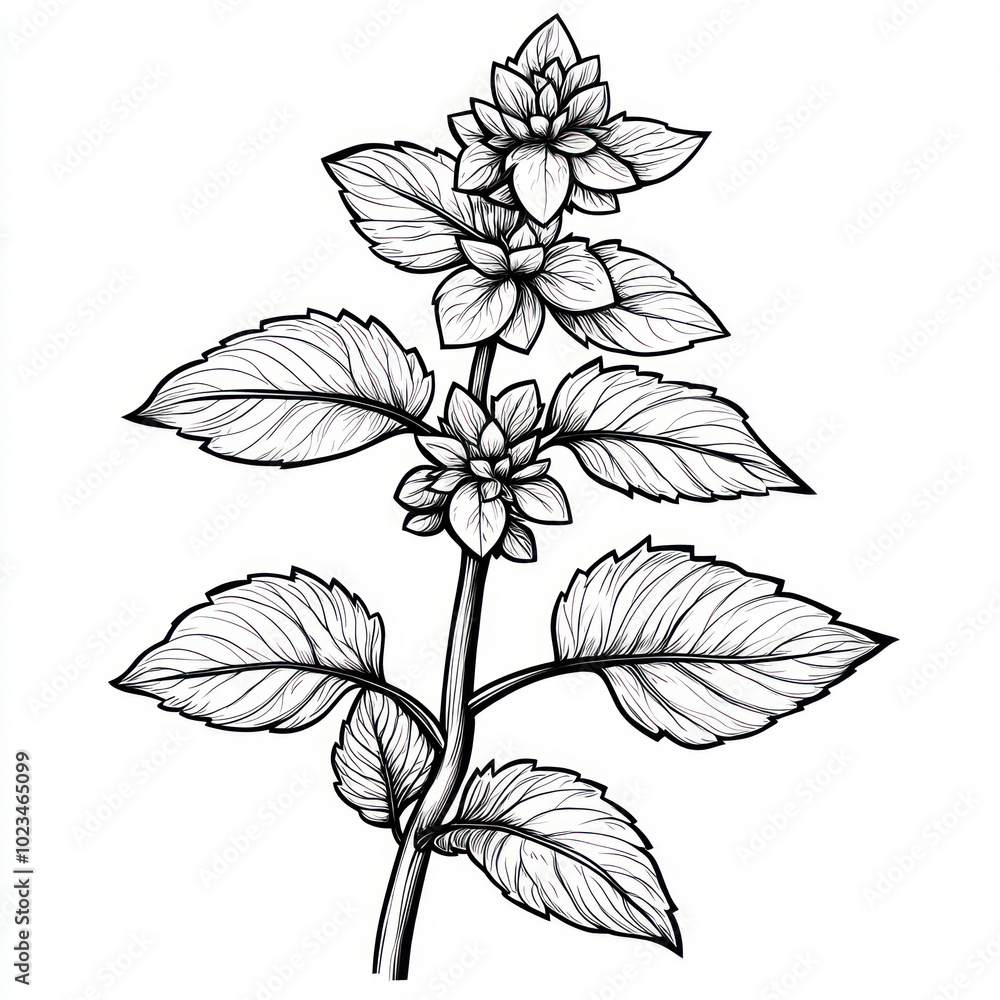 A Coleus, line pattern, black and white artwork style. Coloring book, zoom out, isolated on solid white background
