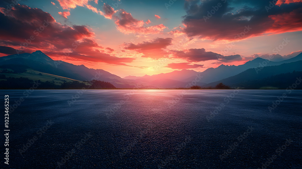 Mountain Sunset Landscape with Empty Road Mountain Sunset Landscape with Empty Road