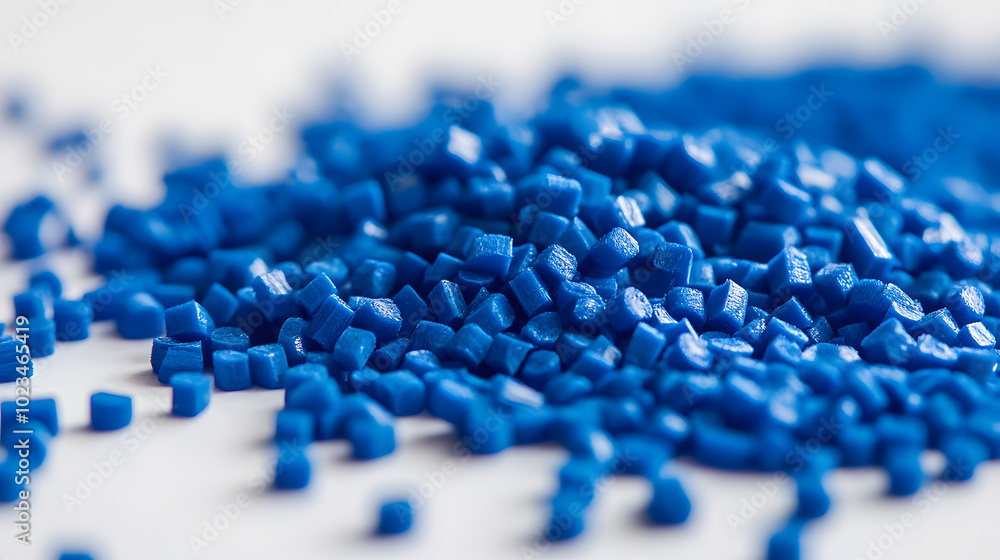 Fototapeta premium closeup of Blue Plastic pellets Background Close-up Plastic granules Polymer plastic beads resin polymer