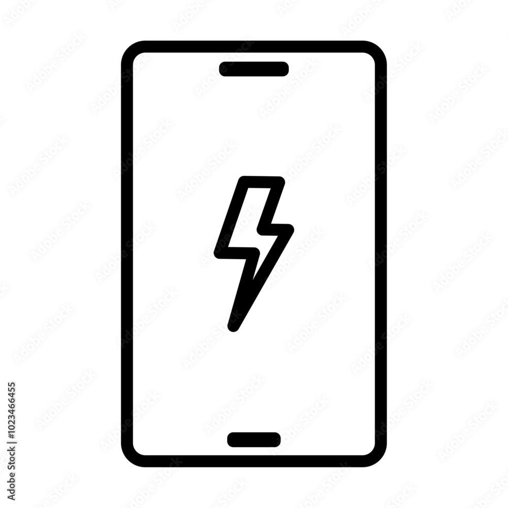 A mobile phone with a lightning bolt, symbolizing fast charging or power. A mobile phone with a lightning bolt, symbolizing fast charging or power.