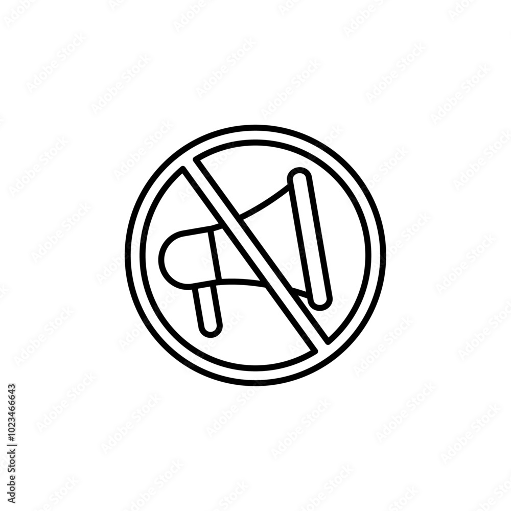 Crossed-out loudspeaker symbol in outline, representing muted sound or prohibition. Crossed-out loudspeaker symbol in outline, representing muted sound or prohibition.