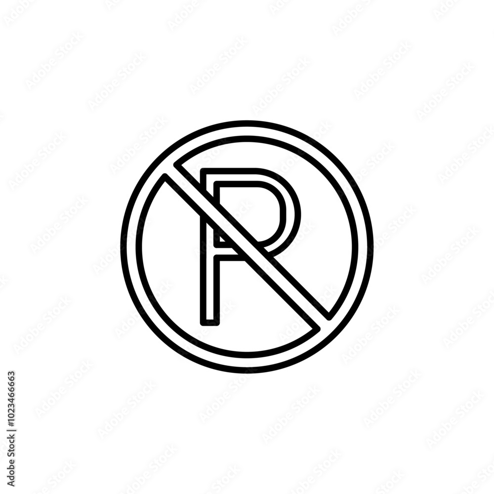 Outline icon indicating no parking, featuring a crossed-out Outline icon indicating no parking, featuring a crossed-out