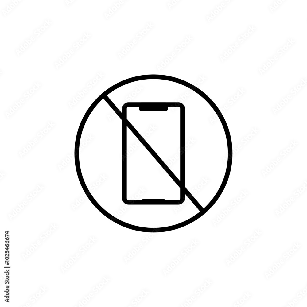 Simple outline of a phone with a crossed-out symbol, representing no mobile phones allowed. Simple outline of a phone with a crossed-out symbol, representing no mobile phones allowed.