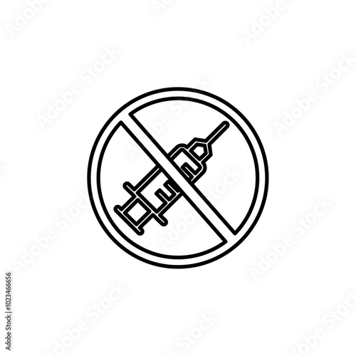 Outline icon of a crossed syringe, symbolizing no injections or medical restrictions.