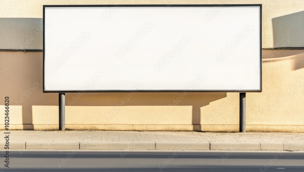 Fototapeta premium Blank White Billboard on Urban Street Against Uniform Beige Wall